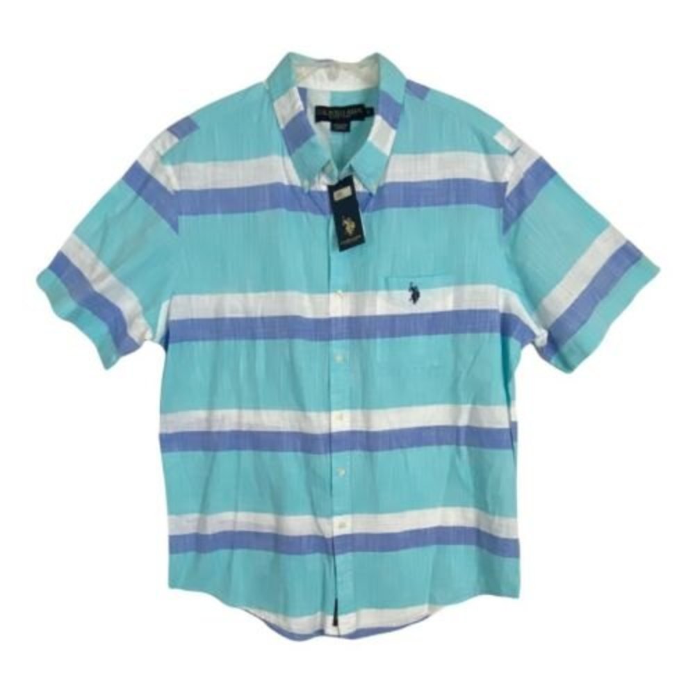 Us Polo Assn Mens Shirt Button Up Size XL Teal Blue Button Up Short Sleeve NEW